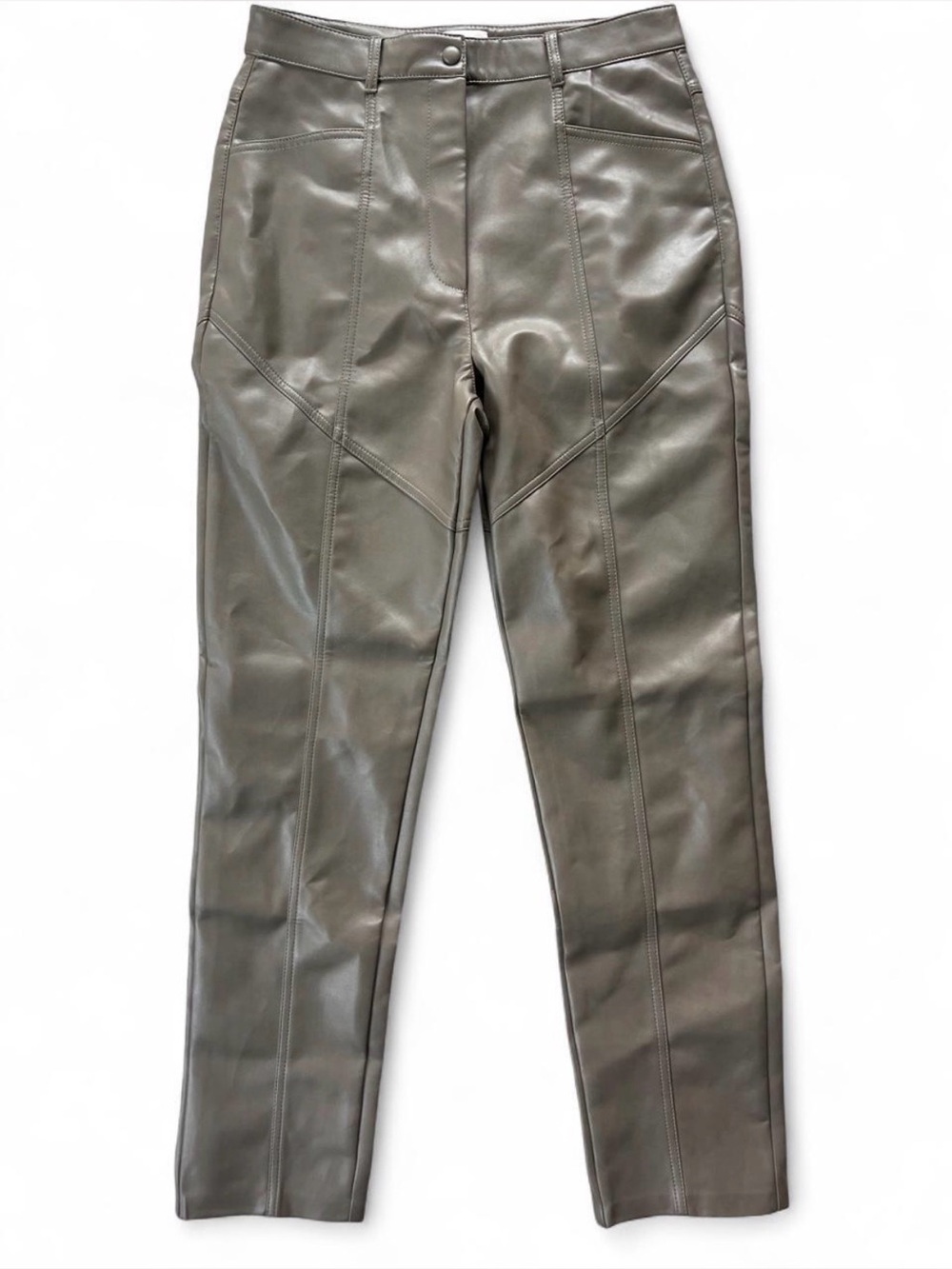 Wilfred Aritzia Vegan Leather Melina Pant Taupe Grey - Size 10